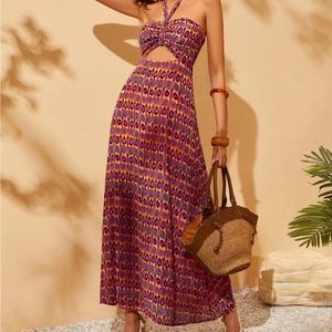 SHEIN Cutout Tie Halter Dress M